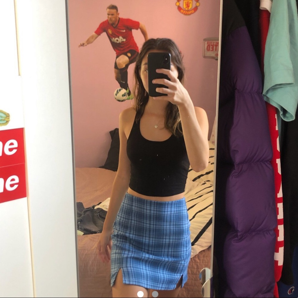 blue plaid skirt